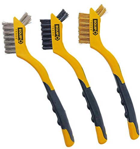 The ORIGINAL Mini Wire Brush Scrapers (Brass, Stainless Steel & Nylon Bristles) for Multi-Purpose Uses with Custom Ridged Soft Grips for Complete Control