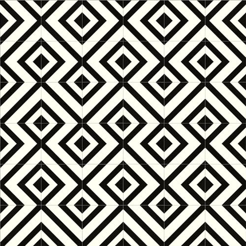 Geometric Black and White Cushioned Vinyl Flooring Sheet Lino Tile Effect Anti Slip Bathroom Kitchen Flooring 2m & 3m Width (Cairo, 2m x 3m)