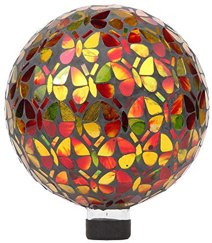 Lily's Home Bunte Mosaik-Glaskugel, entworfen mit einem atemberaubenden holografischen Blütenblatt-Mosaik-Muster, um Farbe in jedes Haus und Garten zu bringen, Schmetterlinge (25,4 cm Durchmesser)
