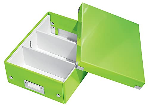 Leitz Click & Store Aufbewahrungsbox mit Deckel Klein, Box mit Trennwänden für Zubehör im Büro oder Utensilien im Haushalt, Transportbox aus 84 % recycelter Premium-Hartpappe, Grün, 60570054
