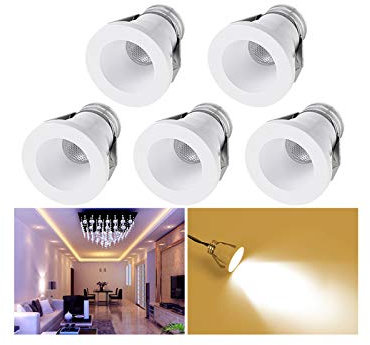 Mini Klein Einbaustrahler LED Set 5er, Audor 1W LED Deckenstrahler Schwenkbar COB Deckenspots Einbauleuchte Aluminium Spots LED Set Warmweiß für Weinschrank/Schrank/Küche/Wohnzimmer