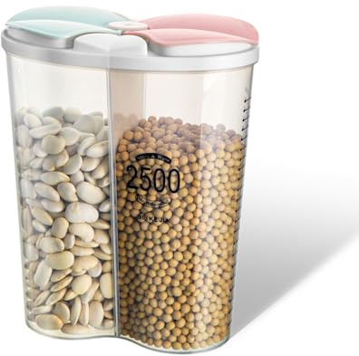 Yeswell 2.5L Luftdichte Vorratsbehälter, 2-Gitter Clear Vorratsdosen Frischhaltedosen Schüttdose, BPA Frei Versiegelte Aufbewahrungsbox, Luftdichte Lagerung Gläser für Lebensmittel (2-Gitter 2500ML)