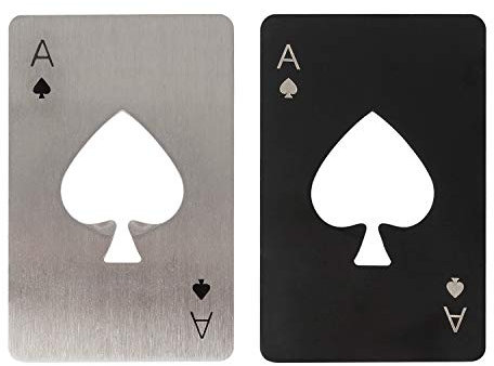 Tomedeks 2 pièces Ouvre-bouteille de poker, ouvre-bouteille en acier inoxydable, adapté à la taille du portefeuille cadeau pour papa (noir et argent)