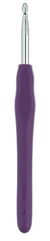 The Quilted Bear Crochet Hook - 5mm, Ergonomic Soft Grip Silicone Rubber Handle, Aluminium, Purple, Crochet Hook for Knitting & Crochet, Great for Beginners, Part of Full Range of Hook