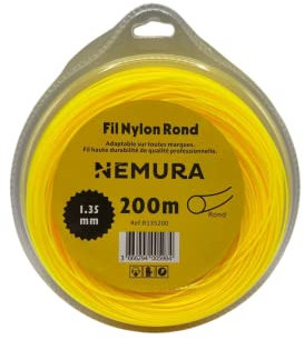 Nemura Fil Débroussailleuse Rond Ø: 1,35mm, L: 200m - Compatible avec d'autres marques - Haute durabilité - Qualité professionnelle - Marque Française