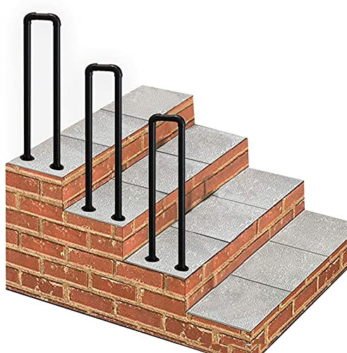 RTY-SC Stair Railing Transitional Handrail for Outdoor Step Handrail Picket Fits 1 Steps - Hand Rails Outside for Decking Garden Terrace Balcony, Metal Matte Black Wrought Iron (35-100cm)