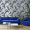 SOPHIE LAURENCE Azzura Tropical Leaf Bird Wallpaper Floral Metallic Wallpaper for Living Room Bedroom Navy Silver