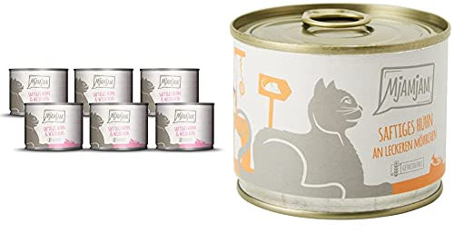 MjAMjAM - Premium Nassfutter für Katzen - saftiges Huhn und wildlachs, 6er Pack (6 x 200 g) & Premium Nassfutter für Katzen - saftiges Huhn an leckeren Möhrchen, 6er Pack (6 x 200 g)