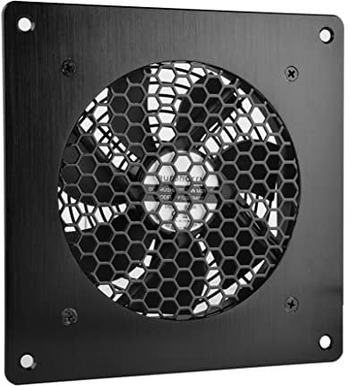 Euroharry Ventilador USB 120mm con 3 velocidades ajustables 5V/0.3A con marco de aluminio cepillado negro moderno para cine en casa, armario AV