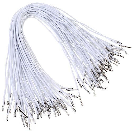 FOMIYES Lot de 50 cordons élastiques barbelés avec attaches en métal pour la fabrication de masques et de livres (blanc)