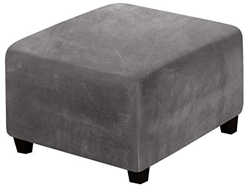 GAMUKAI Housse de protection en velours pour ottoman, tabouret de rangement, repose-pieds avec fond élastique, lavable en machine (gris)