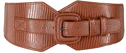 TeeYee Damen Elastischer Gürtel Breite Taillengürtel Verstellbar Dehnbare Mittelalter Cinch Belt Stretchgürtel Vintage Obi Belt 203 tan