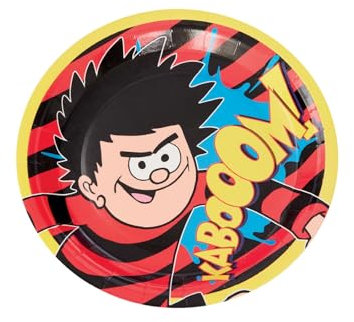 Smiffys Beano Tableware Partyteller für Kinder, 23 cm Durchmesser, mehrfarbig, offizielles Lizenzprodukt, mit explosivem, auffälligem Comicbuch-Design, perfekt für lebendige Geburtstagsfeiern, 8 Stück