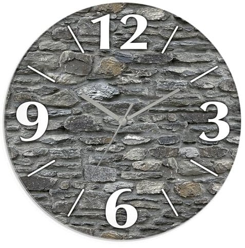ARTLAND Wanddeko Wanduhr ohne Tickgeräusche aus Glas Funkuhr Ø 30 cm Rund Lautlos Ø 30 cm Schiefermauer J5PG
