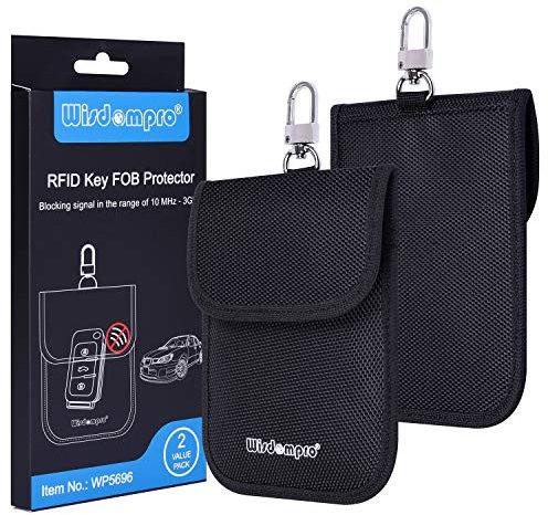 Wisdompro 2 pezzi Custodia RFID Schermatura con Gancio Girevole Portachiavi, Borsa Faraday con Blocco del Segnale per Chiave Elettronica per Automobile (Nero)