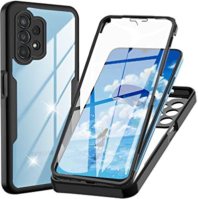 Hülle für Samsung Galaxy A32 5G (Nicht für A32 4G), Transparent 360 Grad Rundumschutz Schutzhülle mit Integriertem Displayschutz Stoßfest Ultradünn Silikon Handyhülle für Samsung A32 5G, Schwarz