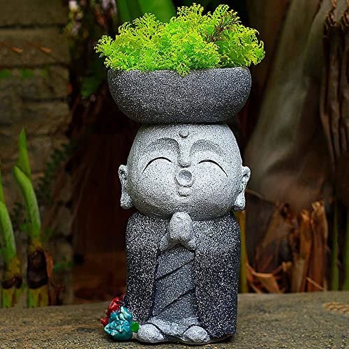UPMSK Zen-Buddha-Statue, Pflanzgefäß, Gartenskulptur, Gesicht, Blumentopf, Zen-Figur, Blumentopfhalter, für Innen- und Außendekoration(Color:A)