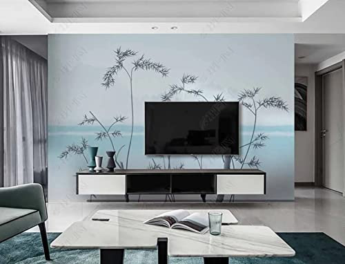 Papier Peint Panoramique 3D Fond Bleu Bambou Vintage Décoration Murale Trompe L'Oeil Salon Chambre Art Mural Taille personnalisée