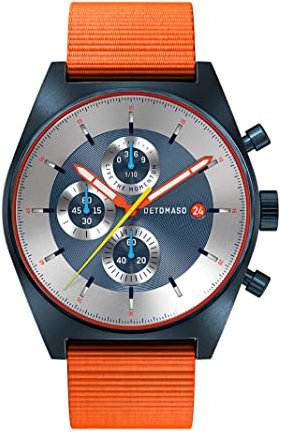 DeTomaso D10 Chrono LE Blau Herren-Armbanduhr Analog Quarz Nylon Armband Orange
