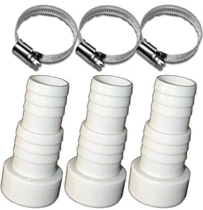 TS-TRADES 3 Stück: Schlauchtülle Abgestuft Ø32 / 38 mm x Klebestutzen Ø50 (DN50) + 3 Edelstahl Schlauchschellen, Verbinder Tülle Fitting für Pool Garten Teich etc.