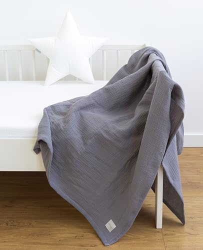 LOOLAY Musselin Decke 95x95 cm – 100% Europäische Baumwolle – Leicht Atmungsaktiv – musselindecke Sommer für Kinder – Wickeldecke, Reisedecke und Strandtuch (Grau)