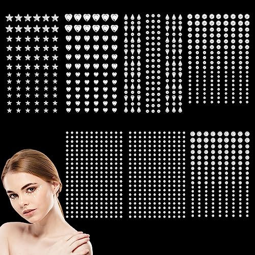 1048 Pcs Strass Visage Auto AdhéSifs, RISVOWO Paillettes Visage, Gemmes Strass Autocollants, Tatouage Paillette pour Visage Yeux Corps Ongle Nail Art, Cristal Bijoux Gemmes pour Festival Maquillage