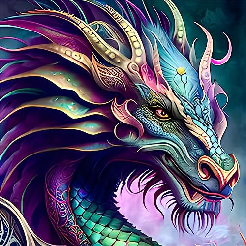 QENSPE 5D Peinture Diamant Dragon Coloré Adulte, Dragon Diamond Painting Complet Art Diamant Kit Enfants, DIY Diamant Strass Point de Croix Cristal Murale Décoration 30x30 cm