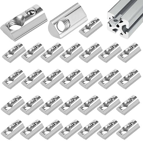 ATSGJLZN 50 Stück Nutensteine M6 mit Kugel, T-Nut-Muttern Hohe Härte Europäischen Standard Serie 30 für Schlitz Aluprofil-Zubehör Aluminiumprofil Kohlenstoffstahl Schiebe