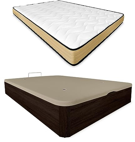 DUÉRMETE ONLINE Viskoelastische Matratze Aura, wendbar + klappbares Holzbett, großes Fassungsvermögen, 90 x 190 cm