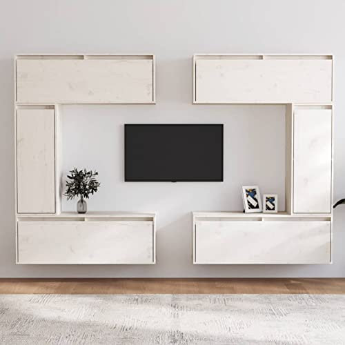 GuyAna TV-Schränke 6 STK. Weiß Massivholz Kiefer Wohnwand Wohnzimmer WohnwäNde TV Board HäNgend TV Sideboard