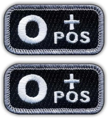 Set mit zwei – Bluttyp 0 POS Schwarz/Weiß – schwarzes VeIcro/Klettverschlussrückseite – bestickter Aufnäher/Abzeichen/Emblem