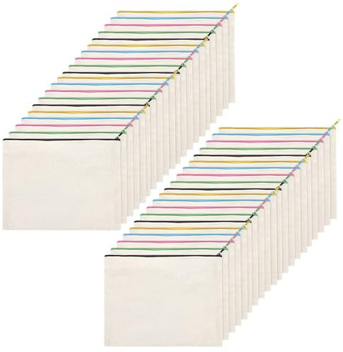 Asuinxurr 40 Stück DIY Stoffbeutel, Stoffbeutel zum Bemalen, Federmäppchen, Kulturbeutel, Makeup Tasche，Schulmäppchen für Arbeit Schule Reisen, 23.5 * 17.5cm