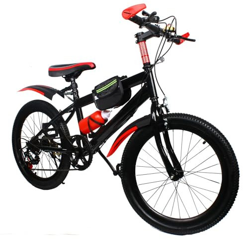 HarBin-Star 20 Zoll KinderFahrrad, 7-Gang Mountainbike mit Federgabel, City Fahrrad Scheibenbremse Bike für Mädchen und Jungen, Rot