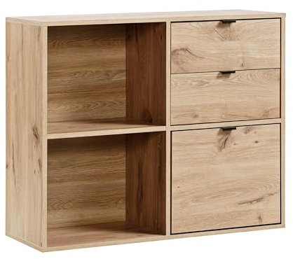 mokebo Aktenregal oder Raumteiler Regal in Eiche 'Der Verstauer', Holzregal mit Schubladen & Fächern, Bücherregal oder Würfelregal fürs Büro, auch als Regal fürs Kinderzimmer in 88x75x35 (B/H/T in cm)