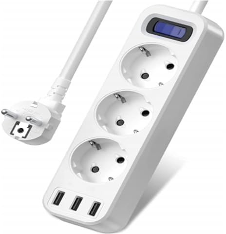 Steckdosenleiste mit Schalter, AOUOO Mehrfachsteckdose mit Flexible Kable, 2 USB/Type-c (5V/3.1A) auf Doppel Typ-C Euro Buchse, Max. 250 V / 16A für TV PC Monitor Schwarz