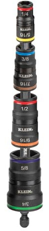 Klein Tools 32934 Impact Driver, 9-in-1 SAE Impact Socket Set, 4 Flip Sockets with 8 Hex Driver Sizes and 1/4-Inch Bit Holder, Impact Rated 6-1/2-Inch Shaft