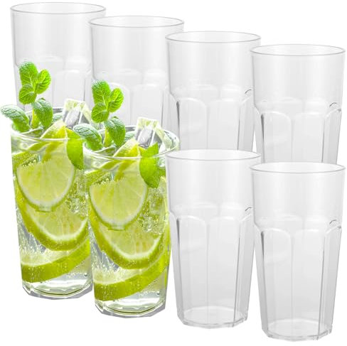 MUXHEL 8PCS Plastic Tumblers 510ml Clear Plastic Cups Reusable Drinking Glasses Unbreakable Plastic Tumblers for Adults Party Camping Picnics
