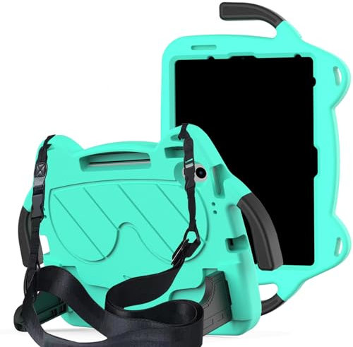 SharkProten Funda infantil para iPad 10 2022/iPad Pro 11 2018/iPad Air 4 2020/Air 5 2022, funda para tablet ligera EVA + PC apta para niños con correa de hombro, verde menta + negro