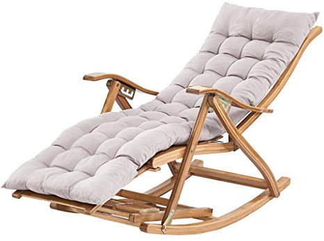 Klappbarer Schaukelstuhl Für Den Außenbereich, Kissen Für Sonnenliege, Liegestuhl, Relaxsessel, Max. 150 Kg Tragkraft, Sessel Aus Bambus Für Garten Und Terrasse – Grau (B)