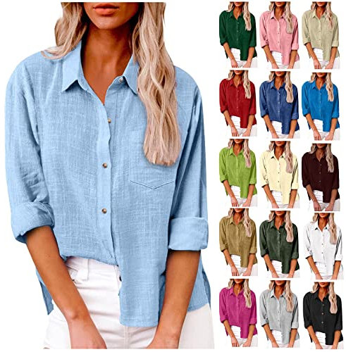 en Jean Femme Chemise A Carreaux Femme Grande Taille Blouse Femme Chic Tee Shirt Manches Longues Femme Chemise Femme Double Gaze Tunique Femme Ete Tee Shirt, Rose, L