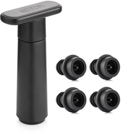 WOTOR Pompe à Vide vin avec 4 Bouchons, Bouchon Bouteille vin, réutilisable pour Garder Le vin Frais, Accessoires vin
