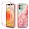 Yoedge Kickstand Phone Case for iPhone 12 6.1,360°Rotatable Magnetic Ring Holder Cases,Full Body Shockproof Silicone Back Cover with Built-in Screen Protector,Pink Marble Pattern for iPhone 12