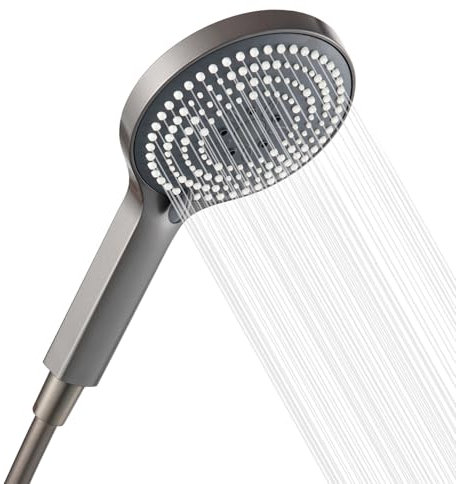 OFFO Shower Head and PVC Hose 1.5m, 6 Modes Handheld Shower Head Large Powerful Boosting Handheld Showerhead for Low Water Pressure ShowerHead,Brushed Black Chrome