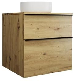 burgbad Eqio Keramik-Aufsatzwaschtisch rund, mittig, inklusive Waschtischunterschrank, Breite 600mm, SGUM060F5662C0001G0252, Farbe: Eiche Dekor Urban/Eiche Dekor Urban, Griffleiste Schwarz Matt