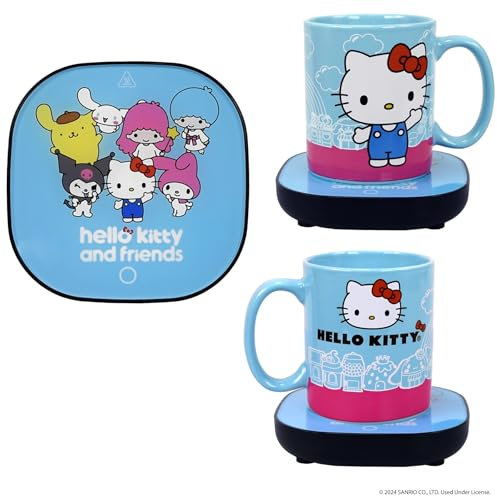Uncanny Brands Hello Kitty Mug & Warmer - Blue Kitten Printed Design - Automatic Heating With Ceramic Cup - For Adults and Kids - Ideal for Keeping Drinks Warm at Home or Work