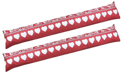 2x Paraspifferi Imbottiti Isolante Per Porte E Finestre Lavabili Sfoderabili In Cotone Risparmio Energetico Fermaporta Paravento 110Cm Sottoporta Salsicciotto Isolamento Termico - Tirolo Rosso