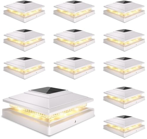 Solar Post Cap Lights 12pack,Warm & Cool Light,for 4x4 5x5 6x6 Posts White