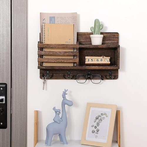 acfeco Schlüsselbrett mit 2 Ablage, Schlüsselbrett Holz, Schlüsselhalter Wand mit 8 Schlüsselhaken, Hängen Schlüsselbord Heim Dekor Wandorganizer für Eingang Wohnzimmer Flur Küche Büro