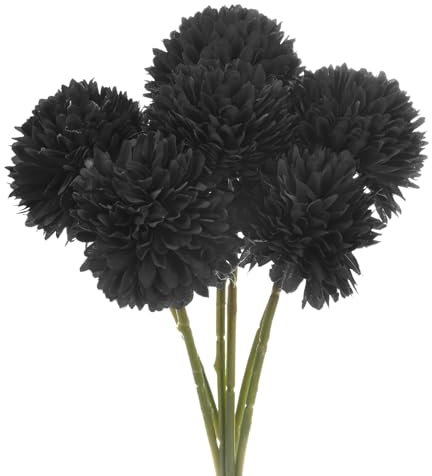 M METERXITY 6-Pack Artificial Chrysanthemum Ball Flowers,11 Inch Faux Chrysanthemum Silk Bouquets Real Touch Faux Flowers for Home/Wedding/Christmas/Party[Black]