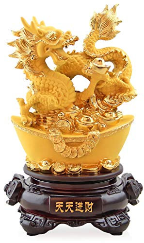 For Weinschrank, Schlafzimmer, Urlaubsdekoration, Statuen, chinesisches Sternzeichen, Drache, goldenes Kunstharz, Sammlerfiguren, Tischdekoration, Statue, glückliches Füllhorn, Feng Shui, Drache, Bast
